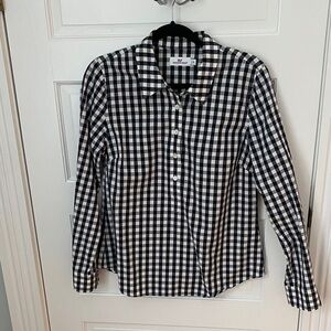 Vineyard Vines Black and White Gingham Checked Placket front blouse